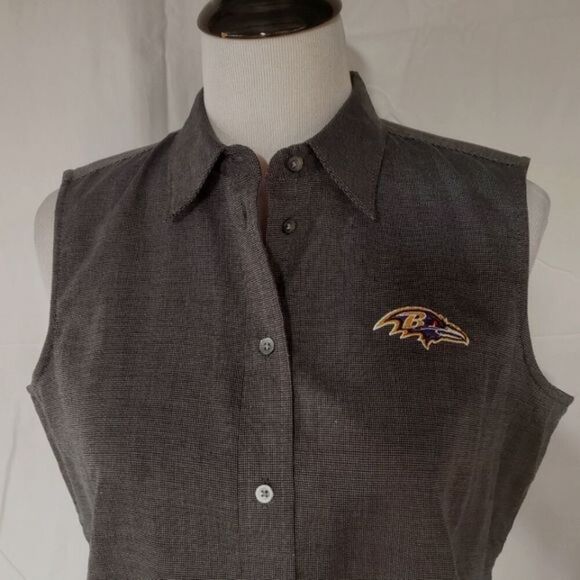 Cutter & Buck NFL Baltimore Ravens Black & White Small Check Button Front Blouse - Picture 1 of 10